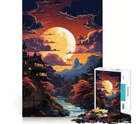 Japanese Village at Sunset Puzzle for Teenagers 1000 Pieces Logic Game Sharp Detail Hard Challenge Art Decor (38x26cm)