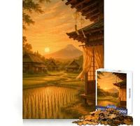 Japanese Village at Sunset with Mount Fuji Puzzles for Adults 1000 Puzzles Brain Teaser Sharp Detail Family Pastime Art Piece (38x26cm)