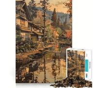 Japanese Village by River in Autumn 1000-piece Puzzle for Adults Cognitive Train Tight Connection Pattern Build Wall Art (50x75cm)