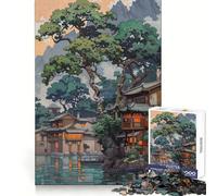 Japanese Village Pixel Art Landscape 1000 Pieces Puzzles for Teenagers Serene Game Smooth Joint Pattern Build (38x52cm)