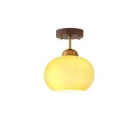 Japanese Vintage Glass Globe Semi-Flush Mount Ceiling Light with Brass Finish Modern Nordic Spherical Lamp Indoor Home Decor Fixture for Hallway Entryway Bedroom(Orange)/Milk
