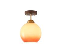 Japanese Vintage Glass Globe Semi-Flush Mount Ceiling Light with Brass Finish Modern Nordic Spherical Lamp Indoor Home Decor Fixture for Hallway Entryway Bedroom(Orange)/Orange