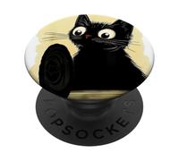 Japanese Vintage Image Cute Black Cat Looking At Disc Golf PopSockets Adhesive PopGrip