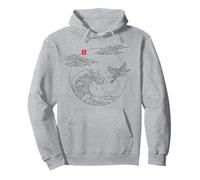 Japanese Vintage Line Art Crane The Great Wave off Kanagawa Pullover Hoodie