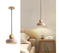 Japanese Wabi-Sabi Pendant Light Round Vintage Natural Stone Shade Adjustable Height LED Dimmable Hanging Lamp for Kitchen Island Dining Room Living Room Bedside Hallway (Natural Wood Colour)