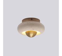 Japanese Wabi-Sabi Style Ceiling Light, Nordic Natural Stvintage Farmhouse Ceiling Light Fixture, Yellow Travertine Art Deco Close to Ceiling Lamp for Bedroom Hallway Entryway Kitchen Foye/Wood Color