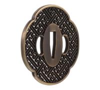 Japanese Wakizashi Metal Hand Guard Replacement Part Golden | Bamboo Leaf Carved Motif, 7.80x7.30x0.50cm Size, Restorations and Repairs