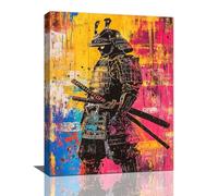 Japanese Wall Art, Graffiti Samurai Pictures Wall Decor, Banksy Samurai Canvas Prints, Japan Painting, Framed Artwork for Bathroom Living Room Bedroom Office Dining Room 16"X12"