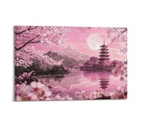 Japanese Wall Art Poster Pink Cherry Blossom Pictures for Bedroom Japan Landscape Poster Prints Sakura Canvas Painting20x30inch(50x75cm)