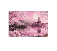 Japanese Wall Art Poster Pink Cherry Blossom Pictures for Bedroom Japan Landscape Poster Prints Sakura Canvas Painting16x24inch(40x60cm)