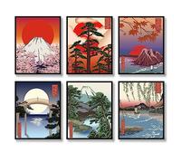 Japanese Wall Art Prints Set of 6 Japan Landscape Posters Vintage Wall Decor Ukiyoe Paintings Aesthetic Scenery Retro Abstract Photo Mount Fuji Picture Canvas Art Painting for Living Room Bedroom Wall