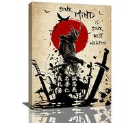 Japanese Wall Art Samurai Warrior Pictures Japanese Culture Wall Decor Motivational Quotes Canvas Painting Inspirational Poster Modern Home Framed Artwork for Bedroom Office Gym 12"x16"