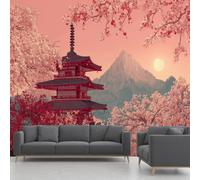 Japanese Wallpape Sunset Mountain Cherry Blossom Wall Mural 140x100cm