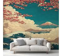Japanese Wallpaper, Cherry Blossom Mount Fuji Wave Wallpaper, Wall Mural for Living Room Bedroom, Home Decor, Photo Wall Paper, 315 x 215 cm 20&CGU