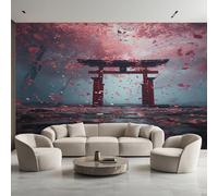Japanese Wallpaper for Living Room, Cherry Blossoms Torii Wall Mural for Bedroom 130x80 cm, Non-Woven Photo Wallpaper, Home Decor D&O48