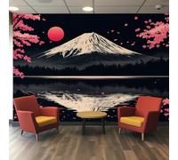 Japanese Wallpaper for Living Room, Snow Mountain Cherry Blossoms Asian Wall Mural for Bedroom, Non-Woven Photo Wallpaper Home Decor 250X175cm, Wall Decoration D18