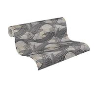Aquarium Asian Koi Fish Floral Metallic Vinyl Textured Wallpaper A.S. Creation Beige One Size
