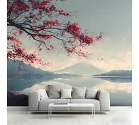 Japanese Wallpaper - Mountain Lake Tree Wall Mural 280x200 cm (W x H), Non-Woven Photo Wallpaper Mural for Bedroom, Living Room, Hallway, Home Decor Y&W79