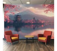 Japanese Wallpaper Pink, Cherry Blossom Asian Oriental Wall Paper for Bedrooms, Home Decor Photo Wallpaper for Living Room 150x105 Non-Woven Wall Mural W&34