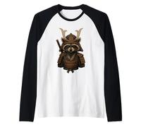 Japanese Warrior Anime Vintage Art Samurai Raccoon Raglan Baseball Tee
