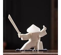 Japanese Warrior Sculpture with Dual Function Design, Ornamental Figurine and Practical Scent Stick Burner, Zen Home Office Decor, White Tones