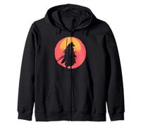 Japanese Warrior Wolf with Katana Red Sun Art Zip Hoodie