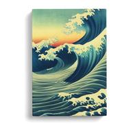 Japanese Wave At Sunset No.5 Canvas Print | Gallery Wrapped 30mm Frame Wall Art | 30x20 inches | Ready to Hang | Asian Seascape Picture | Living Room Bedroom Lounge Office