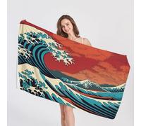 QEODAH Japanese Wave Beach Towel, Microfibre Towel, Kanagawa Beach Towels, Quick Dry & Sand Free & Lightweight & Super Absorbent Towel for Travel, Gym, Bath, Swimming, Beach Blanket, 80 x 160 cm