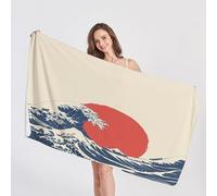 Japanese Wave Beach Towel, Microfibre Towel, Kanagawa Beach Towels, Quick Dry & Sand Free & Lightweight & Super Absorbent Towel for Travel, Gym, Bath, Swimming, Beach Blanket, 100 x 200 cm