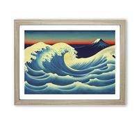 Japanese Wave By Mountains Vol.2 Framed Print | A4 Oak Framed Wall Art | Ready to Hang | Asian Nautical Picture | Living Room Bedroom Lounge Office