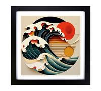 Japanese Wave Constructivism No.2 Framed Print | 18x18 Inch Black Framed Wall Art | Ready to Hang | Asian Nautical Picture | Living Room Bedroom Lounge Office