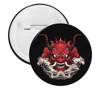 Japanese Wave Demon Red Samurai Oni Mask Brooch Pins Personalized Tinplate Badges Cute Lapel Pin Party Decorations 5PCS