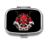 Japanese Wave Demon Red Samurai Oni Mask Travel Pill Box Portable Pill Organizer Medical Box Pill Case Pill Container for Men Women