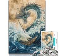 Japanese Wave Dragon 1000 Piece Jigsaw Puzzles for Teenagers Gifts,Stress Reliever Difficult Challenge Enhance Love between Couples (38x26cm)