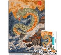 Japanese Wave Dragon Jigsaws 1000 Pieces for Adults,Challenging To Complete But Fun And Humorous Educational Game for Birthday 75x50cm
