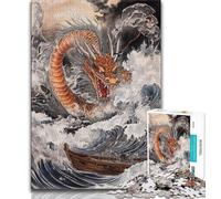 Japanese Wave Dragon Puzzles for Teenagers Teens 1000pc Puzzle,Brain Teaser Game Wall Decoration Unique Birthday And Xmas Gifts (75x50cm)