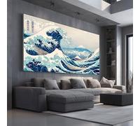 Japanese Wave Extra Large Wall Decor Asian Mountain Canvas Modern Canvas Prints Traditional Nautical Abstract Painting for Kitchen Office Restaurant, Framed 60x120 cm