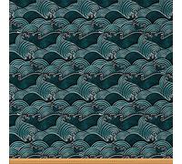 Japanese Wave Fabric by The Yard,Ocean Wave Fabric,Nautical Sea Waves Outdoor Fabric,Exotic National Culture Style Reupholstery Fabric for Chairs,2 Yards,(L184*W150cm) Blue Green