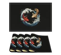 Japanese Wave Fish Linen Placemats Non-slip Table Place Mats Kitchen Decor for Men Women