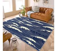 Japanese Wave Gifts - Ocean Wave Rug, Blue Waves Rugs for Living Room Bedroom, Washable Non Slip Soft Small Carpet, Patterned Area Rugs & Home Decor 60x90 cm