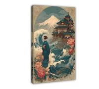 Japanese Wave Kimono Figures And Royal Baths Canvas Poster Bedroom Decor Landscape Office Room Decor Gift 24x36inch(60x90cm)