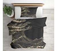 Japanese Wave King Size Duvet Cover Sets - Kanagawa Giant Waves Bedding & Bedroom Decor, Super Soft Microfiber Quilt Cover and 2 Pillowcases, with Zip, Reversible Design
