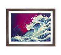 Japanese Wave Painted Framed Print | A2 Walnut Framed Wall Art | Ready to Hang | Asian Nautical Picture | Living Room Bedroom Lounge Office