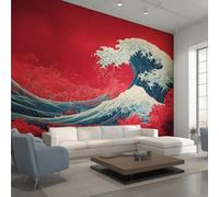 Japanese Wave Photo Wallpaper for Bedroom, Asian Oriental Japan Wall Mural for Living Room, Red Blue Wallpaper 150x105 Nonwoven Wall Paper Home Decor W&39