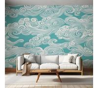 Japanese Wave Photo Wallpaper for Bedroom, Asian Oriental Wall Mural for Living Room, Blue Wallpaper 280x200 Nonwoven Wall Paper Home Decor W&12