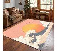 Japanese Wave Rug, Sunset Ocean Cloud Area Rug 240x240cm, Machine Washable Rug for Living Room, Bedroom, Non Slip Soft Carpet, Ukiyo-e Home Decor & Gifts D#1170