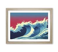 Japanese Wave Sunset Vol.2 H1022 Framed Print for Living Room Bedroom Home Office Décor, Wall Art Picture Ready to Hang, Oak A4 Frame (34 x 25 cm)