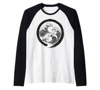 Japanese Wave Symbol Enso Circle Zen Ocean Nature Raglan Baseball Tee