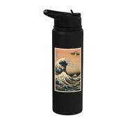 Japanese Wave UFO Design - Vintage Alien Ocean Retro Sci Fi Stainless Steel Insulated Water Bottle