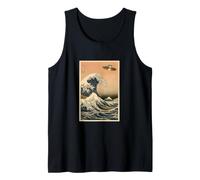 Japanese Wave UFO Design - Vintage Alien Ocean Retro Sci Fi Tank Top